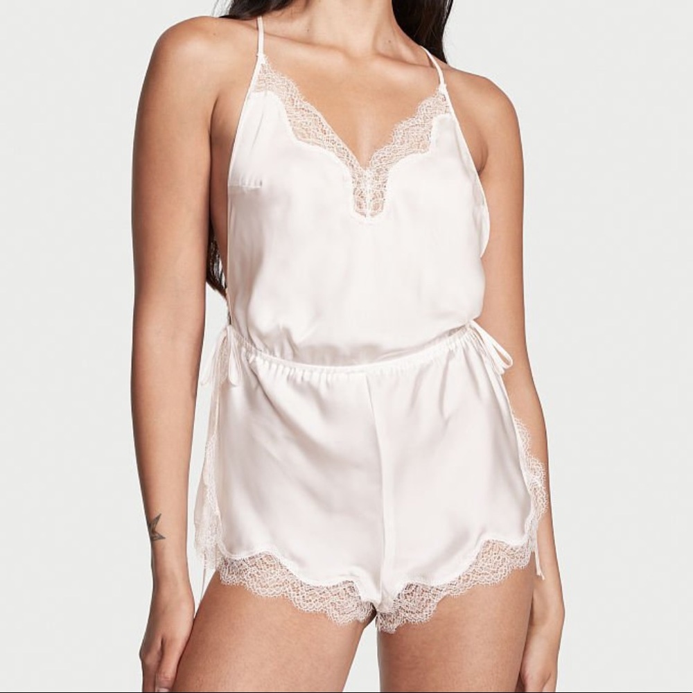 VS Satin Side-Tie White Romper M